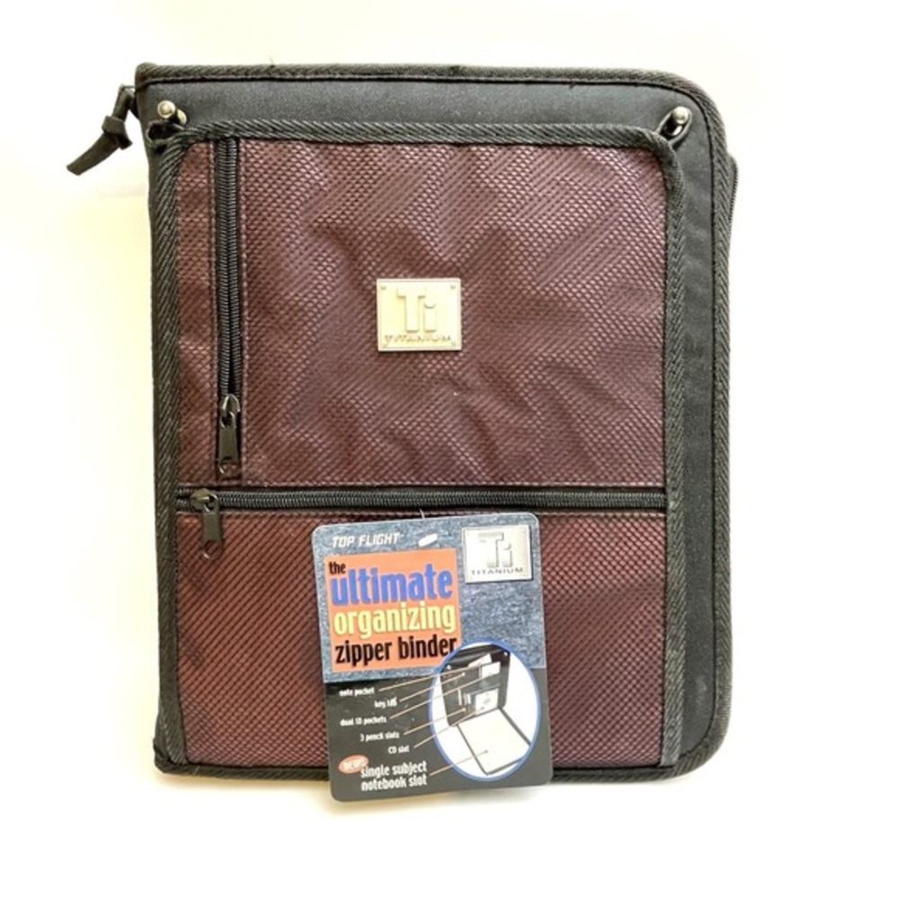 Titanium Top Flight 3 Ring Zipper Binder With Pockets Black‎ & Maroon with Tag